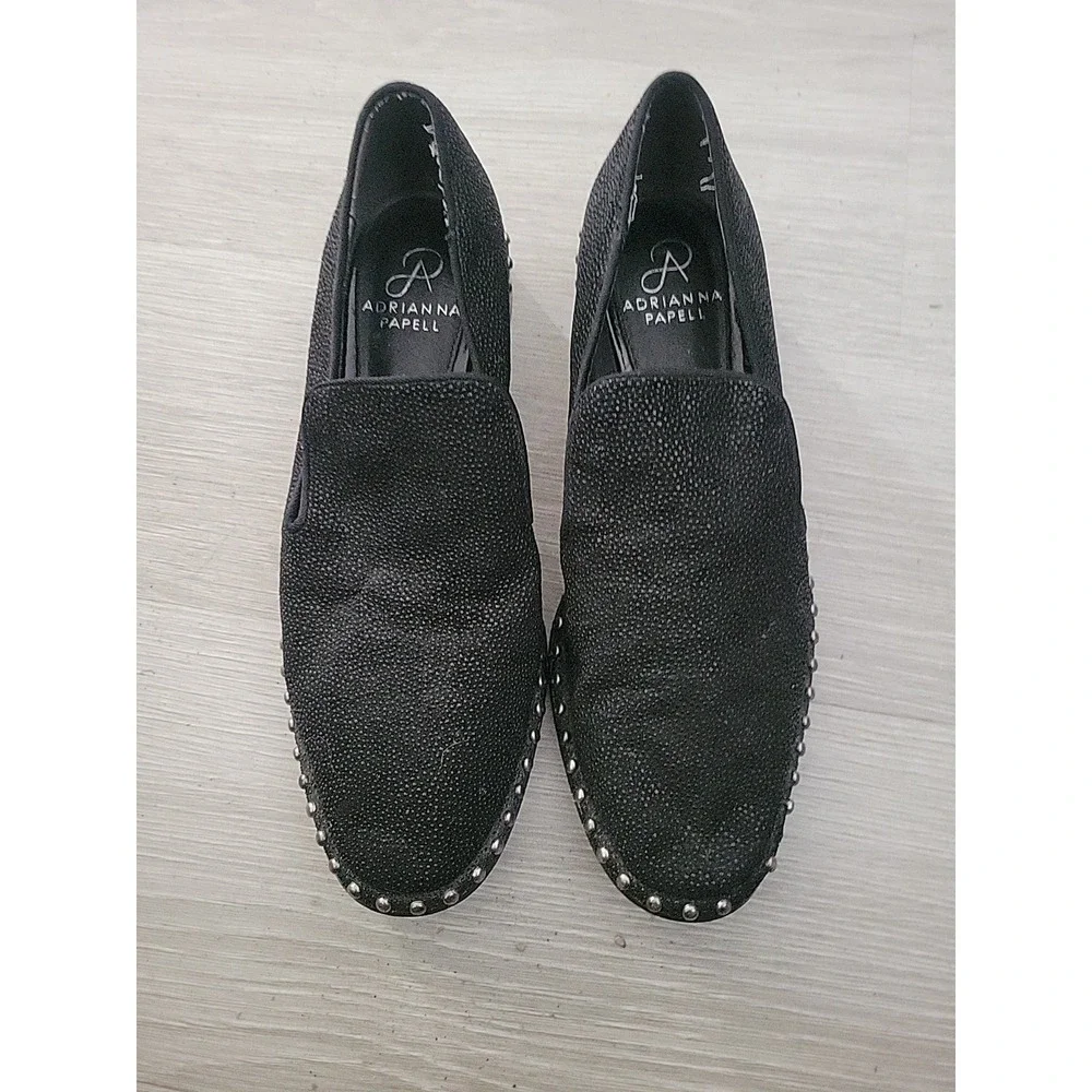 Adrianna Papell Maura Studded Loafers Black Mermaid Textured Searay 7 Officecore